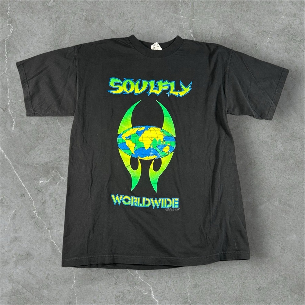 Vintage Soulfly Shirt Mens Large Black 90s Metal One World One‎ Tribe Worldwide